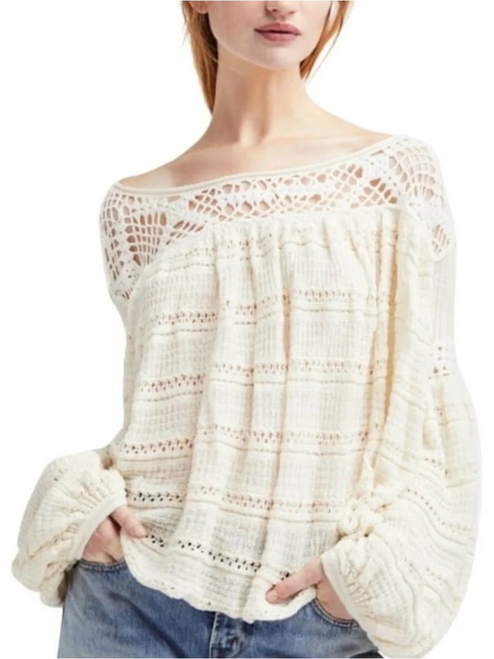 Free People Someday Crochet Sweater Size M
